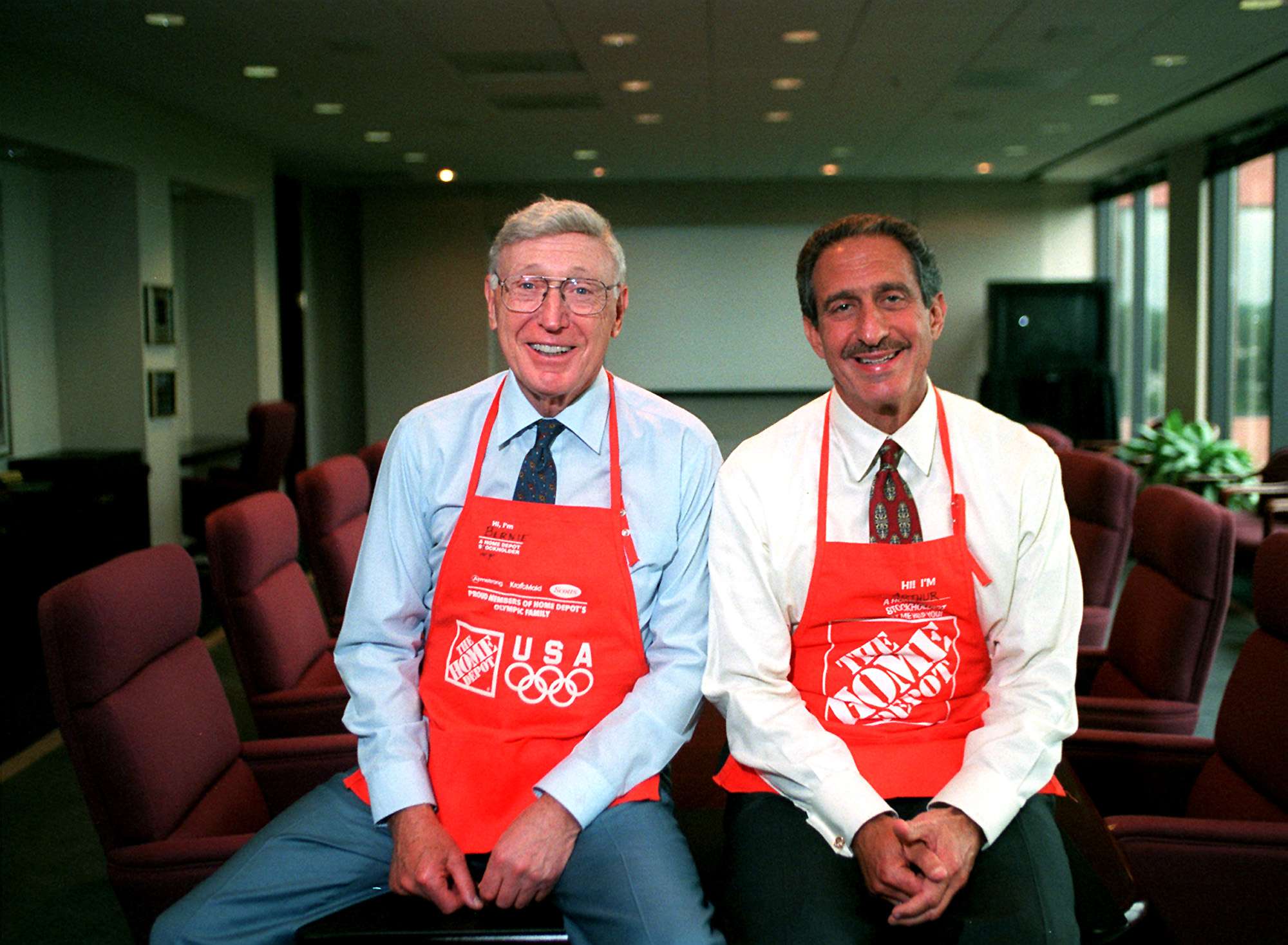 970328 - Atlanta, Georgia - Home Depot CEO Bernie Marcus (L) and co-founder Arthur Blank are shown in the company boardroom on Wednesday, May 28, 1997. (Special to the AJC/Laura Noel)
